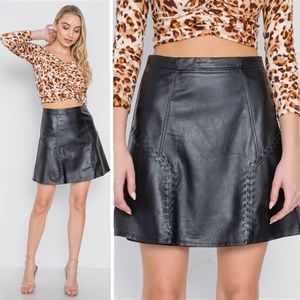 Vegan Faux PU Leather A-Line Mini Skirt | Black